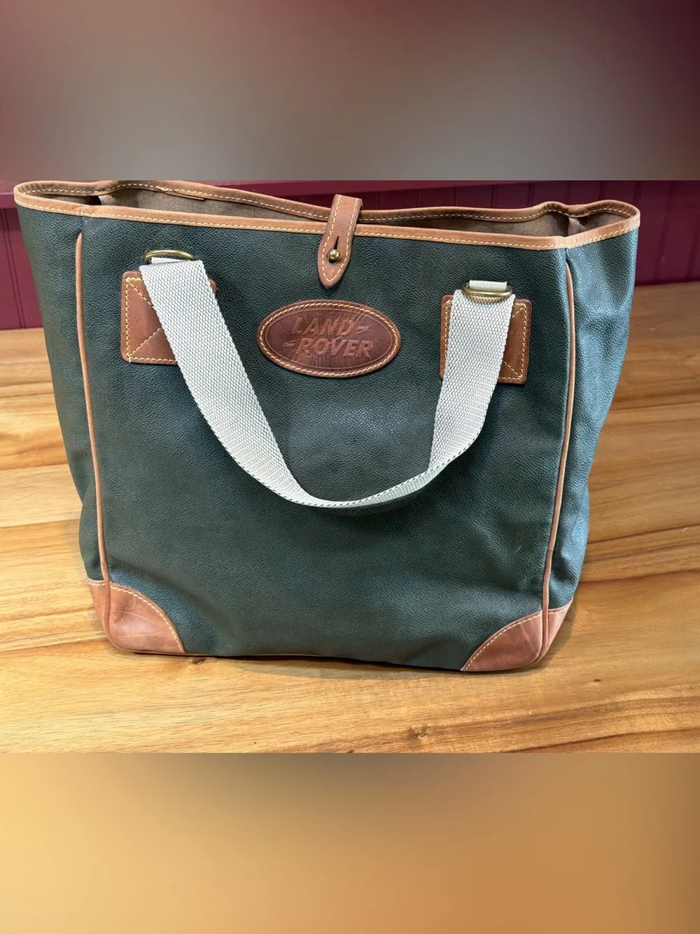 Vintage Land Rover x Mulholland Brothers Coated Canvas Tote Bag Leather Trim USA